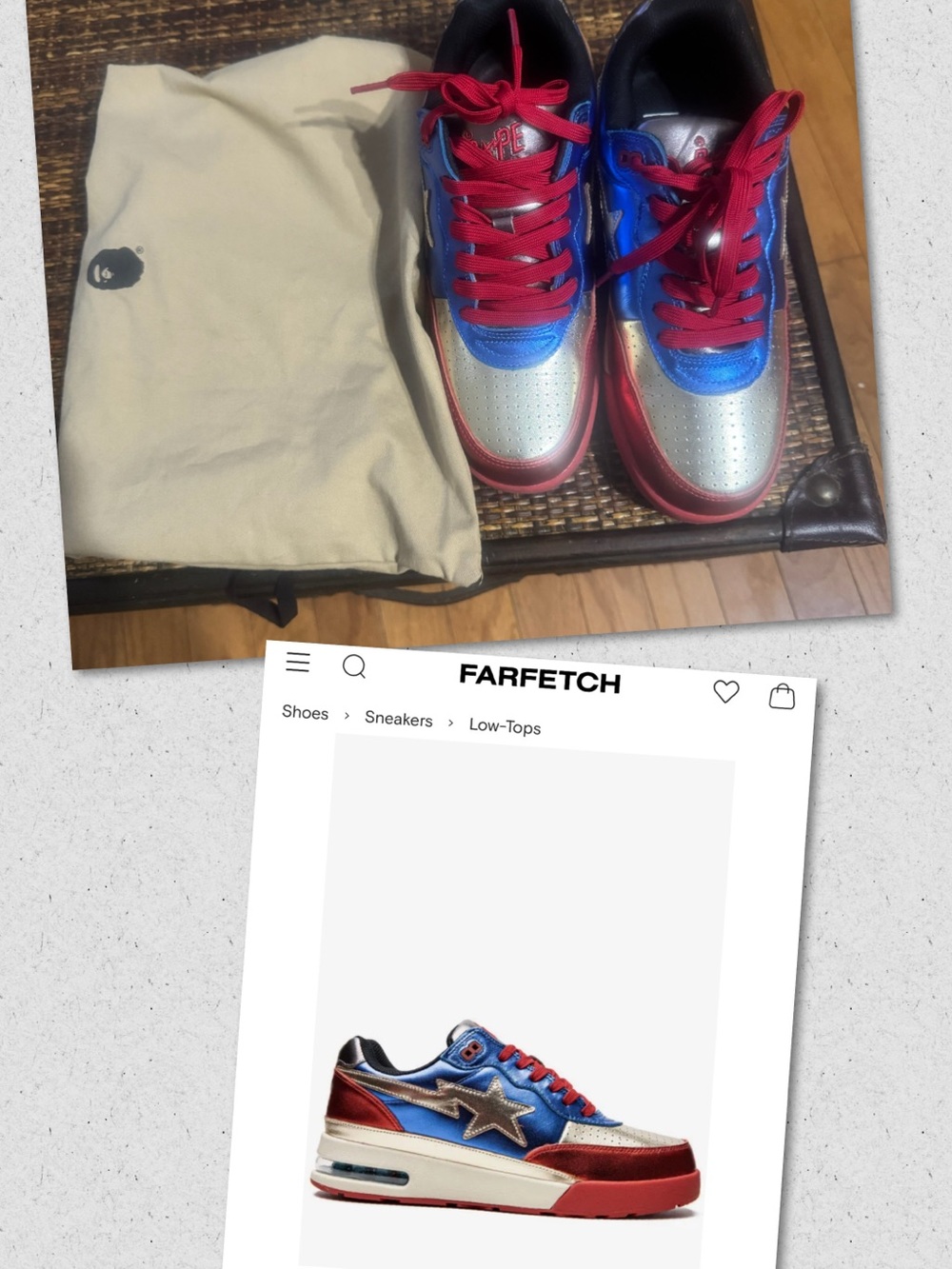 Bape Metallic Red, Blue & Silver Low-Top Sneakers